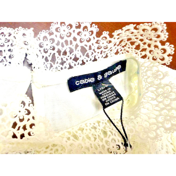 Cable & Gauge Women Lace Blouse Top Large Ruffle Mock Neck Ivory Soft Lining NEW - Picture 6 of 13